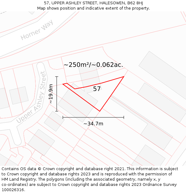 57, UPPER ASHLEY STREET, HALESOWEN, B62 8HJ: Plot and title map