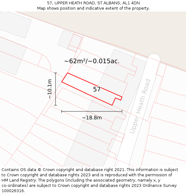 57, UPPER HEATH ROAD, ST ALBANS, AL1 4DN: Plot and title map