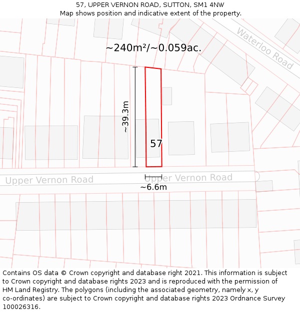 57, UPPER VERNON ROAD, SUTTON, SM1 4NW: Plot and title map