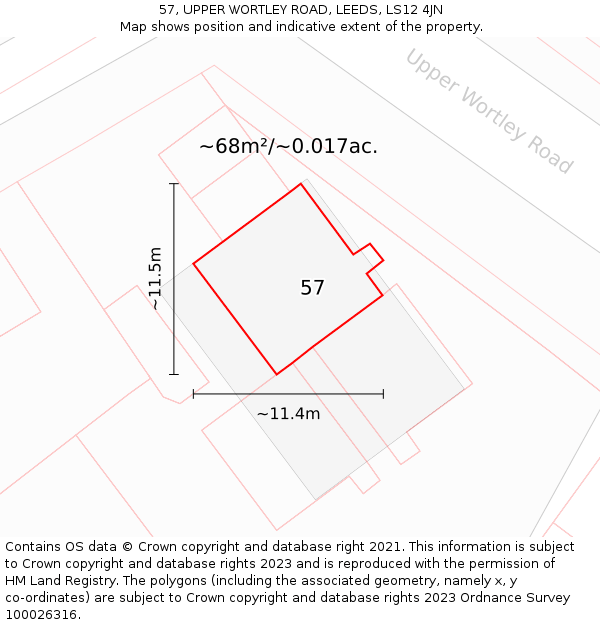 57, UPPER WORTLEY ROAD, LEEDS, LS12 4JN: Plot and title map
