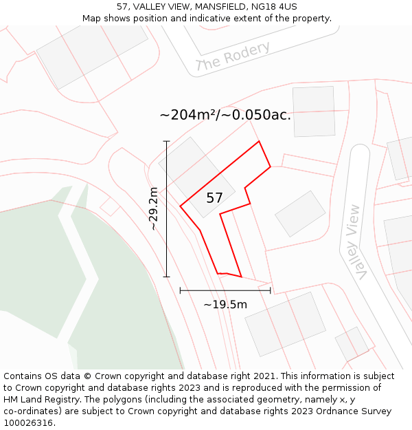 57, VALLEY VIEW, MANSFIELD, NG18 4US: Plot and title map