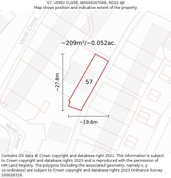 57, VERDI CLOSE, BASINGSTOKE, RG22 4JF: Plot and title map