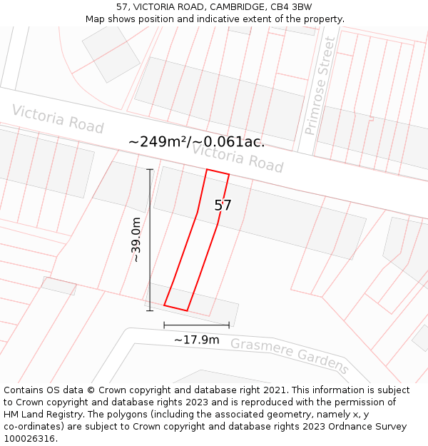 57, VICTORIA ROAD, CAMBRIDGE, CB4 3BW: Plot and title map
