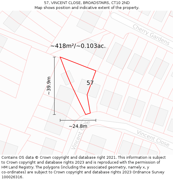 57, VINCENT CLOSE, BROADSTAIRS, CT10 2ND: Plot and title map