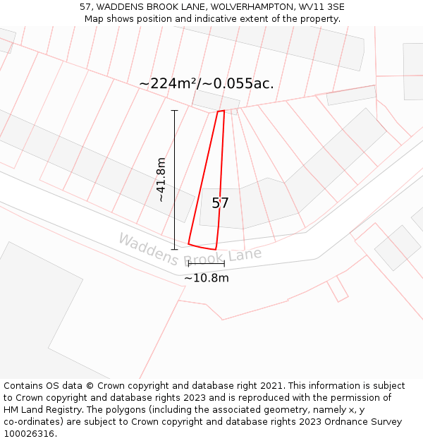 57, WADDENS BROOK LANE, WOLVERHAMPTON, WV11 3SE: Plot and title map