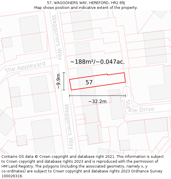 57, WAGGONERS WAY, HEREFORD, HR2 6RJ: Plot and title map