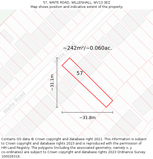 57, WAITE ROAD, WILLENHALL, WV13 3EZ: Plot and title map