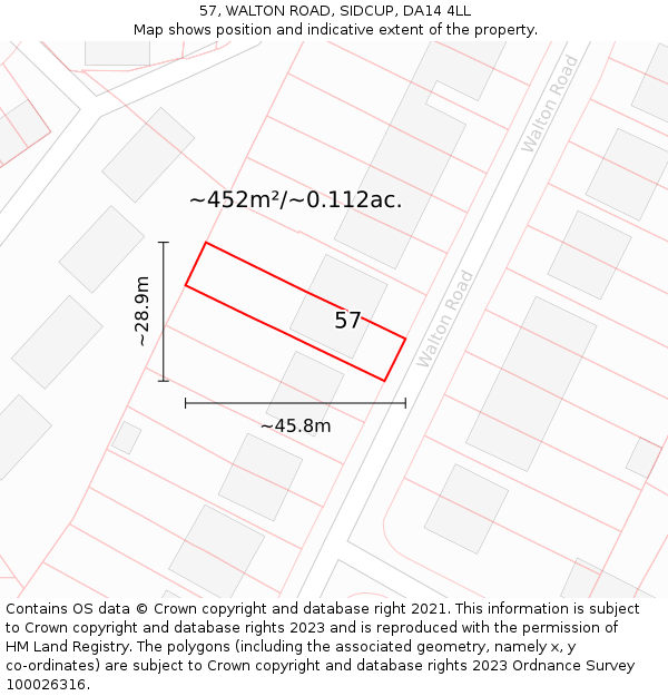 57, WALTON ROAD, SIDCUP, DA14 4LL: Plot and title map