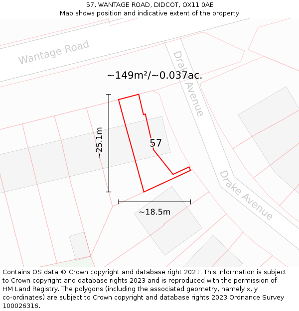 57, WANTAGE ROAD, DIDCOT, OX11 0AE: Plot and title map
