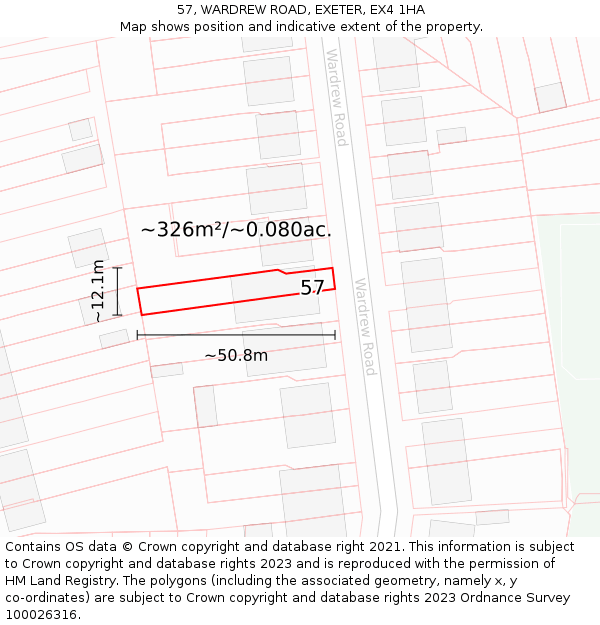 57, WARDREW ROAD, EXETER, EX4 1HA: Plot and title map