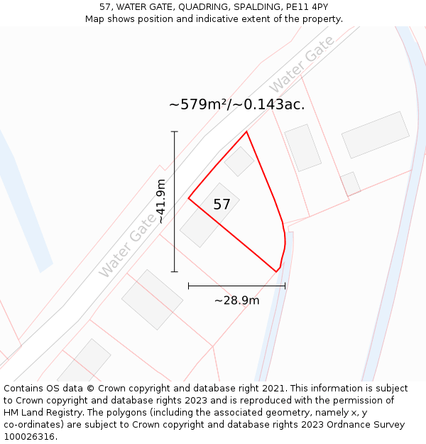57, WATER GATE, QUADRING, SPALDING, PE11 4PY: Plot and title map