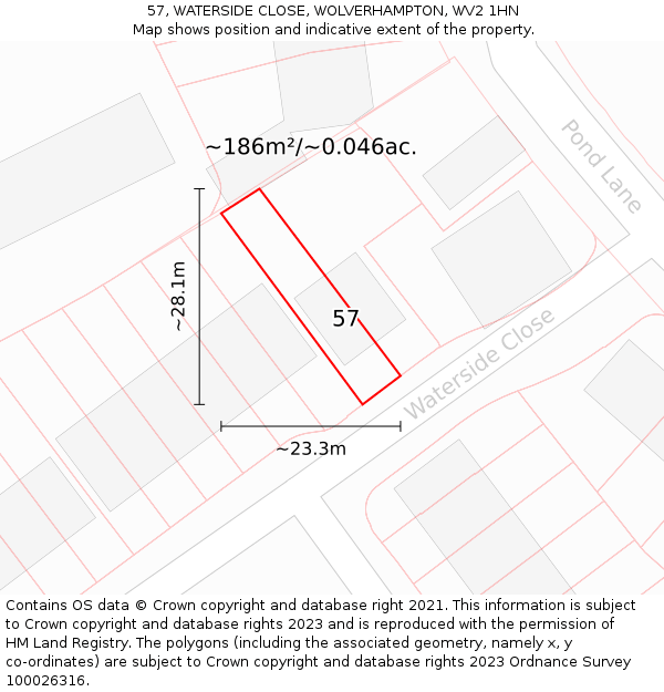 57, WATERSIDE CLOSE, WOLVERHAMPTON, WV2 1HN: Plot and title map