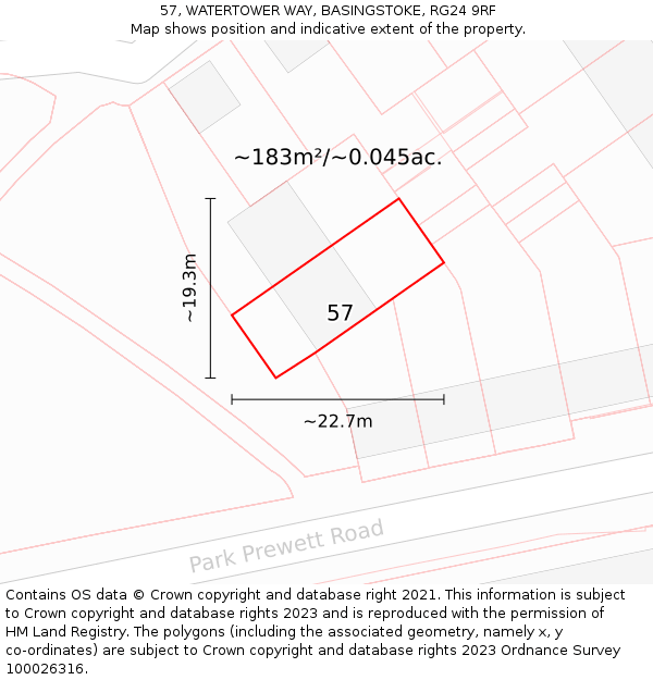 57, WATERTOWER WAY, BASINGSTOKE, RG24 9RF: Plot and title map