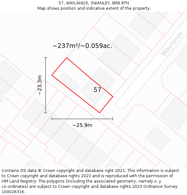 57, WAYLANDS, SWANLEY, BR8 8TN: Plot and title map