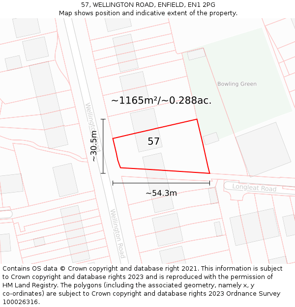 57, WELLINGTON ROAD, ENFIELD, EN1 2PG: Plot and title map