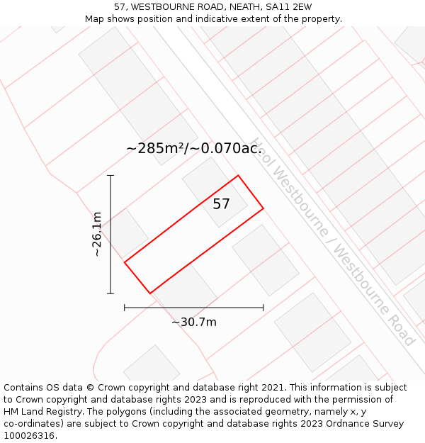 57, WESTBOURNE ROAD, NEATH, SA11 2EW: Plot and title map