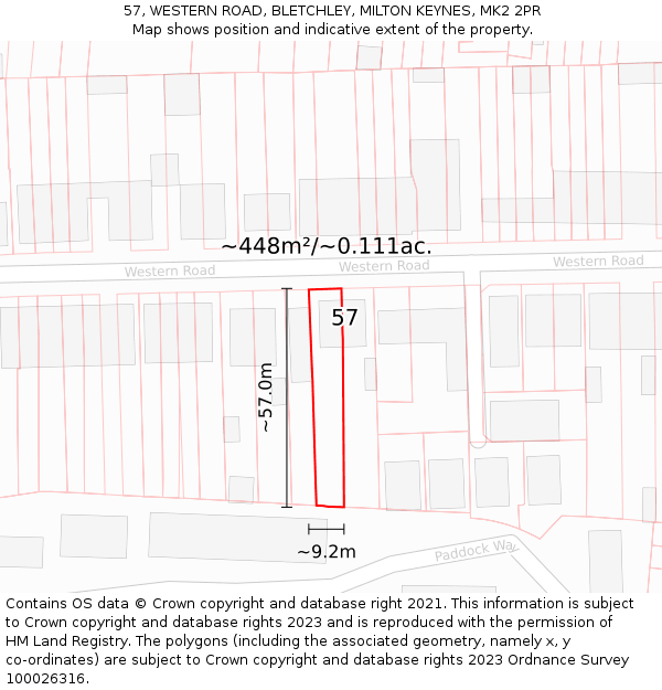 57, WESTERN ROAD, BLETCHLEY, MILTON KEYNES, MK2 2PR: Plot and title map