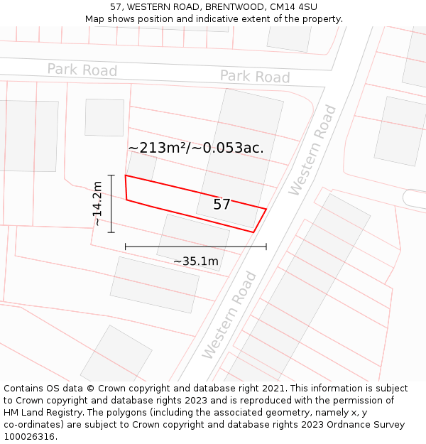 57, WESTERN ROAD, BRENTWOOD, CM14 4SU: Plot and title map