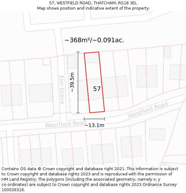 57, WESTFIELD ROAD, THATCHAM, RG18 3EL: Plot and title map