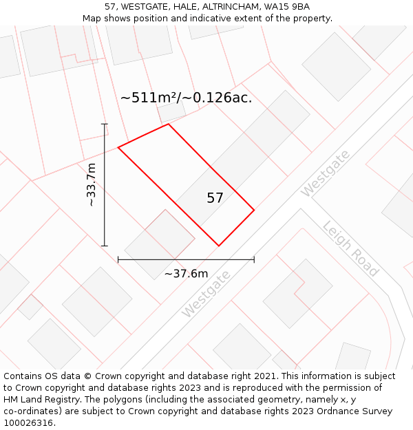 57, WESTGATE, HALE, ALTRINCHAM, WA15 9BA: Plot and title map