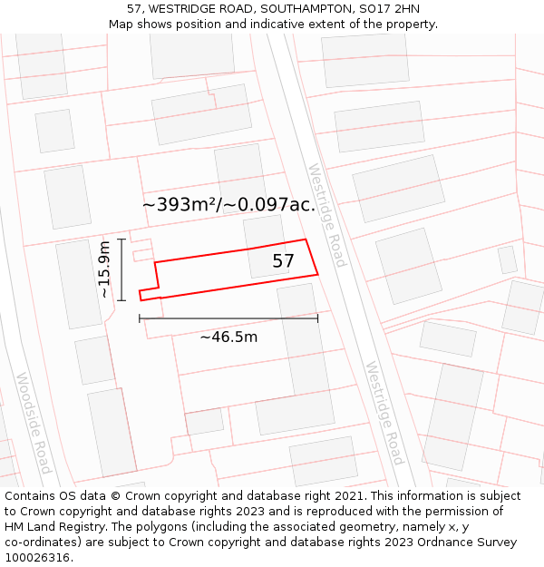 57, WESTRIDGE ROAD, SOUTHAMPTON, SO17 2HN: Plot and title map