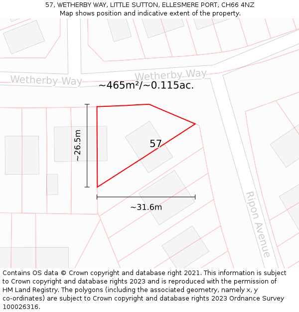 57, WETHERBY WAY, LITTLE SUTTON, ELLESMERE PORT, CH66 4NZ: Plot and title map