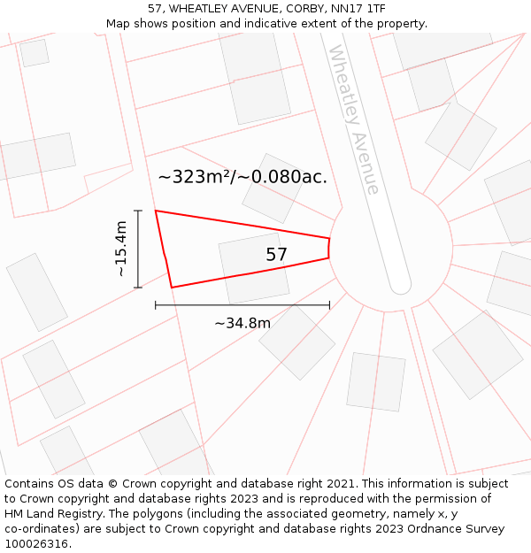 57, WHEATLEY AVENUE, CORBY, NN17 1TF: Plot and title map