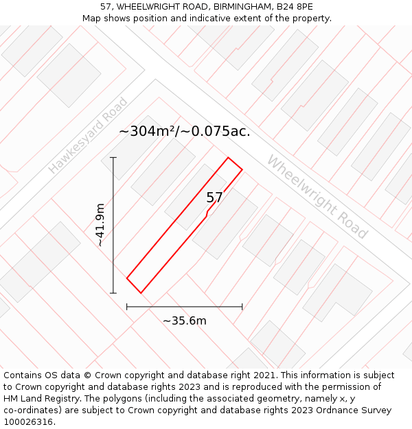 57, WHEELWRIGHT ROAD, BIRMINGHAM, B24 8PE: Plot and title map