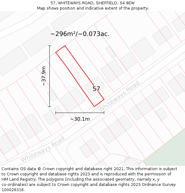 57, WHITEWAYS ROAD, SHEFFIELD, S4 8EW: Plot and title map