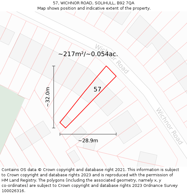 57, WICHNOR ROAD, SOLIHULL, B92 7QA: Plot and title map