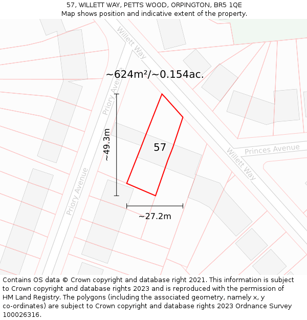 57, WILLETT WAY, PETTS WOOD, ORPINGTON, BR5 1QE: Plot and title map