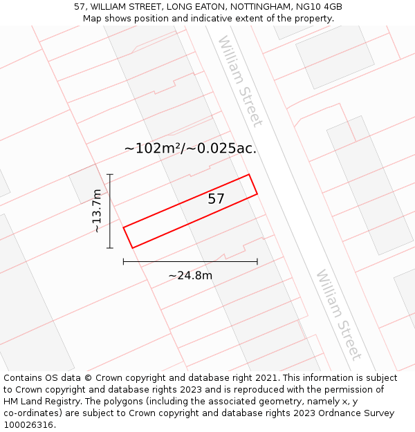 57, WILLIAM STREET, LONG EATON, NOTTINGHAM, NG10 4GB: Plot and title map