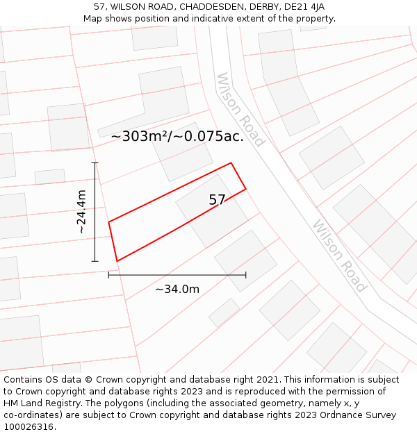 57, WILSON ROAD, CHADDESDEN, DERBY, DE21 4JA: Plot and title map