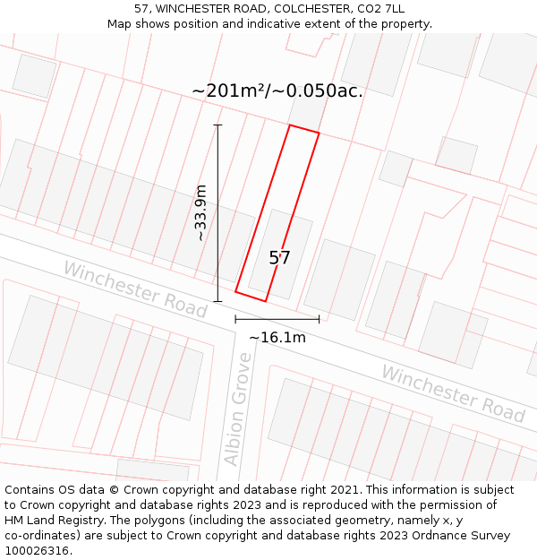 57, WINCHESTER ROAD, COLCHESTER, CO2 7LL: Plot and title map