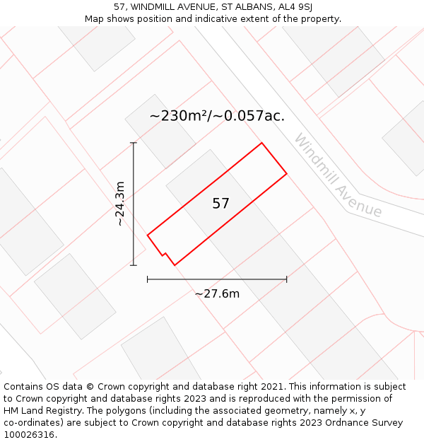 57, WINDMILL AVENUE, ST ALBANS, AL4 9SJ: Plot and title map