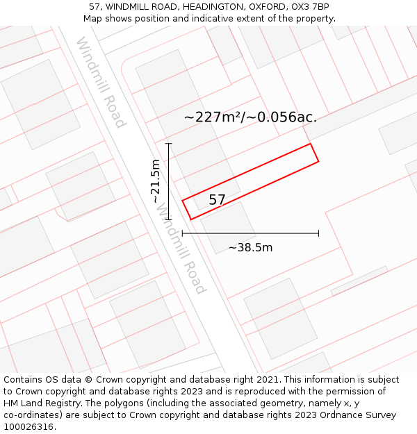 57, WINDMILL ROAD, HEADINGTON, OXFORD, OX3 7BP: Plot and title map