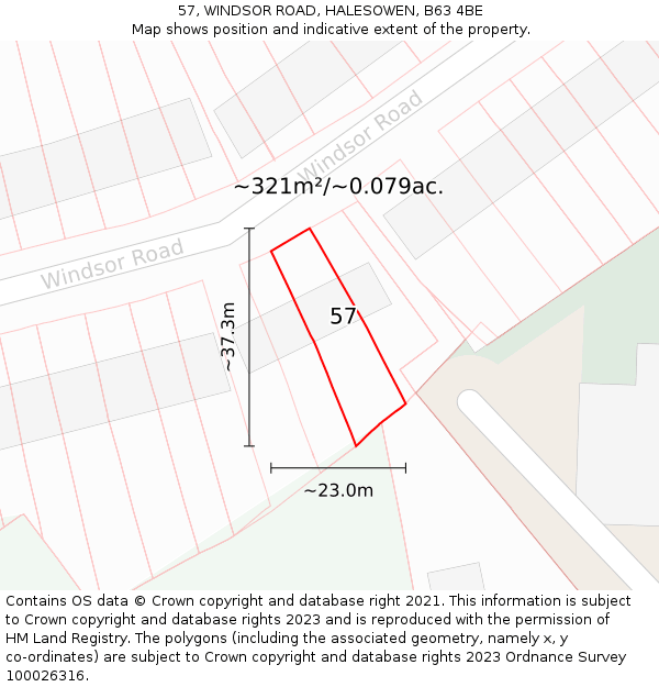 57, WINDSOR ROAD, HALESOWEN, B63 4BE: Plot and title map