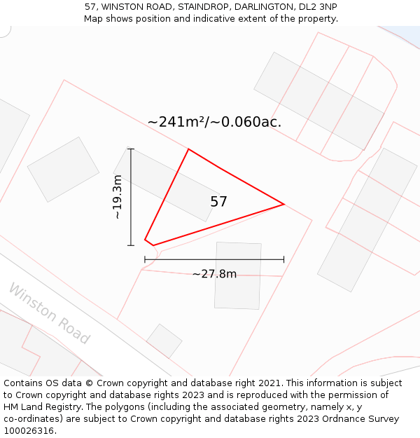 57, WINSTON ROAD, STAINDROP, DARLINGTON, DL2 3NP: Plot and title map