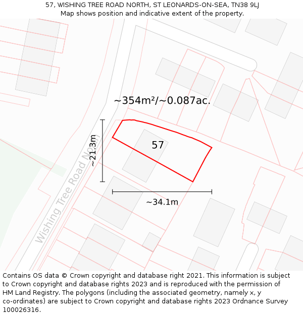 57, WISHING TREE ROAD NORTH, ST LEONARDS-ON-SEA, TN38 9LJ: Plot and title map