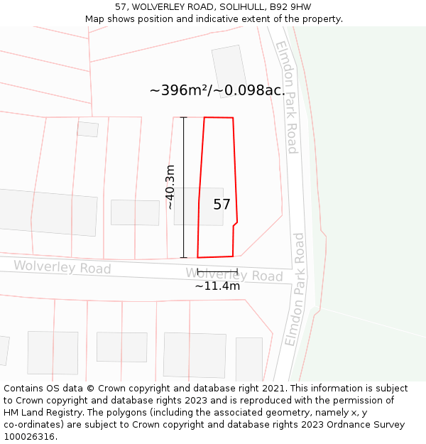 57, WOLVERLEY ROAD, SOLIHULL, B92 9HW: Plot and title map