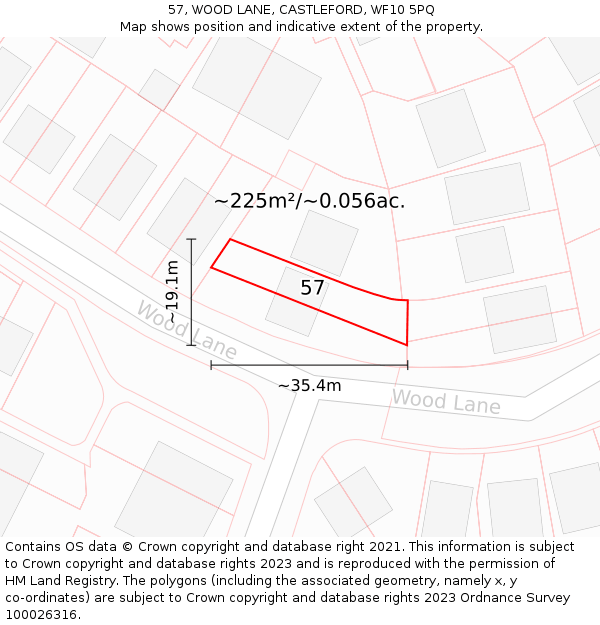 57, WOOD LANE, CASTLEFORD, WF10 5PQ: Plot and title map
