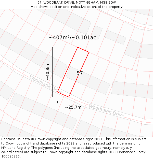 57, WOODBANK DRIVE, NOTTINGHAM, NG8 2QW: Plot and title map