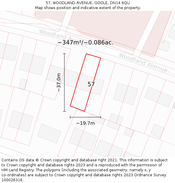 57, WOODLAND AVENUE, GOOLE, DN14 6QU: Plot and title map