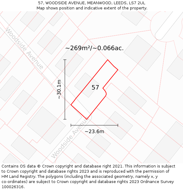 57, WOODSIDE AVENUE, MEANWOOD, LEEDS, LS7 2UL: Plot and title map
