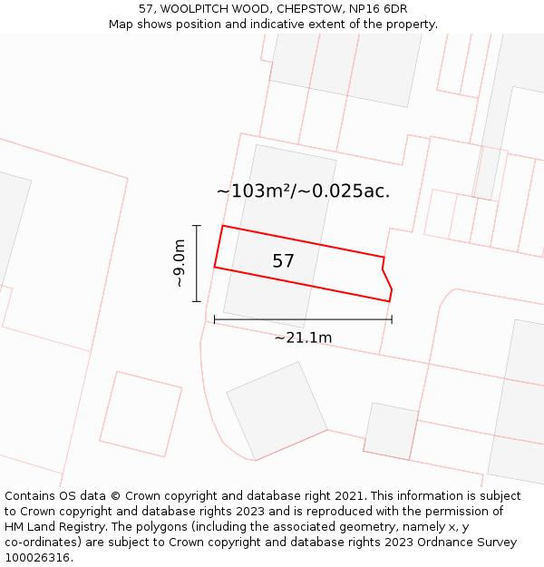 57, WOOLPITCH WOOD, CHEPSTOW, NP16 6DR: Plot and title map