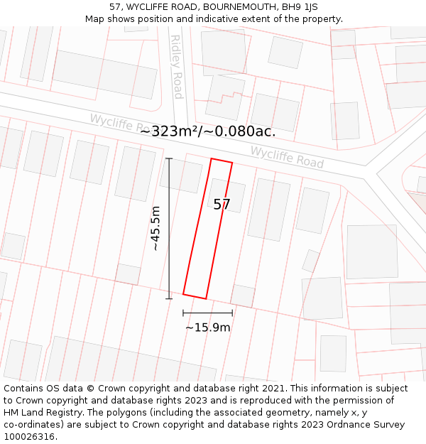 57, WYCLIFFE ROAD, BOURNEMOUTH, BH9 1JS: Plot and title map