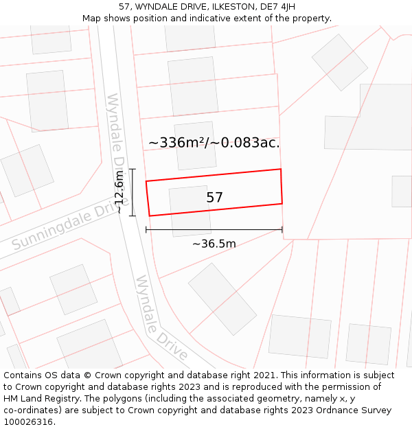 57, WYNDALE DRIVE, ILKESTON, DE7 4JH: Plot and title map