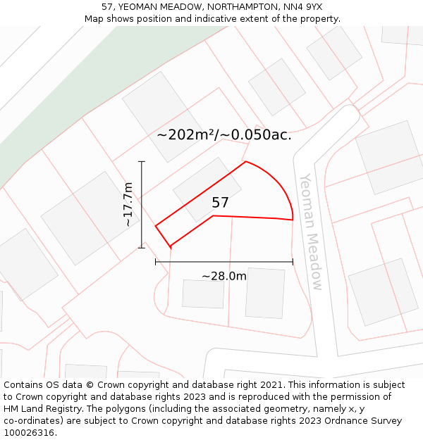 57, YEOMAN MEADOW, NORTHAMPTON, NN4 9YX: Plot and title map