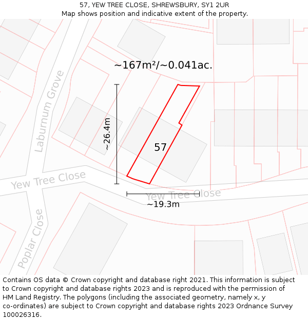57, YEW TREE CLOSE, SHREWSBURY, SY1 2UR: Plot and title map