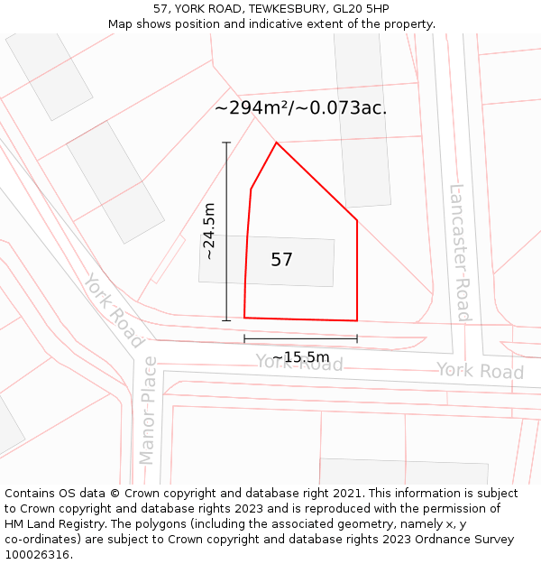 57, YORK ROAD, TEWKESBURY, GL20 5HP: Plot and title map